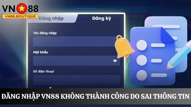 Lỗi đăng nhập không thành công do điền sai thông tin